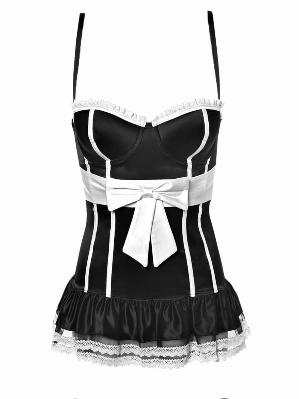 La Senza Black Satin Slip Dress Lingerie White Lace Trim Sz M